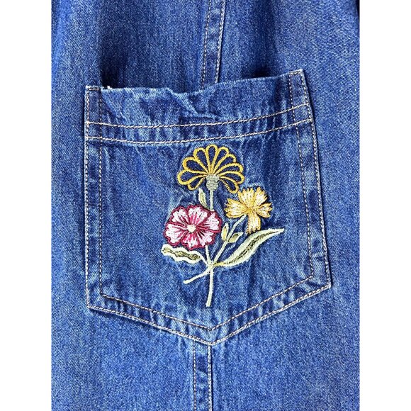 VTG 90's Cottage, Grandma Embroidered Flowers Denim Blouse, Women's PLUS 2X - Picture 8 of 11